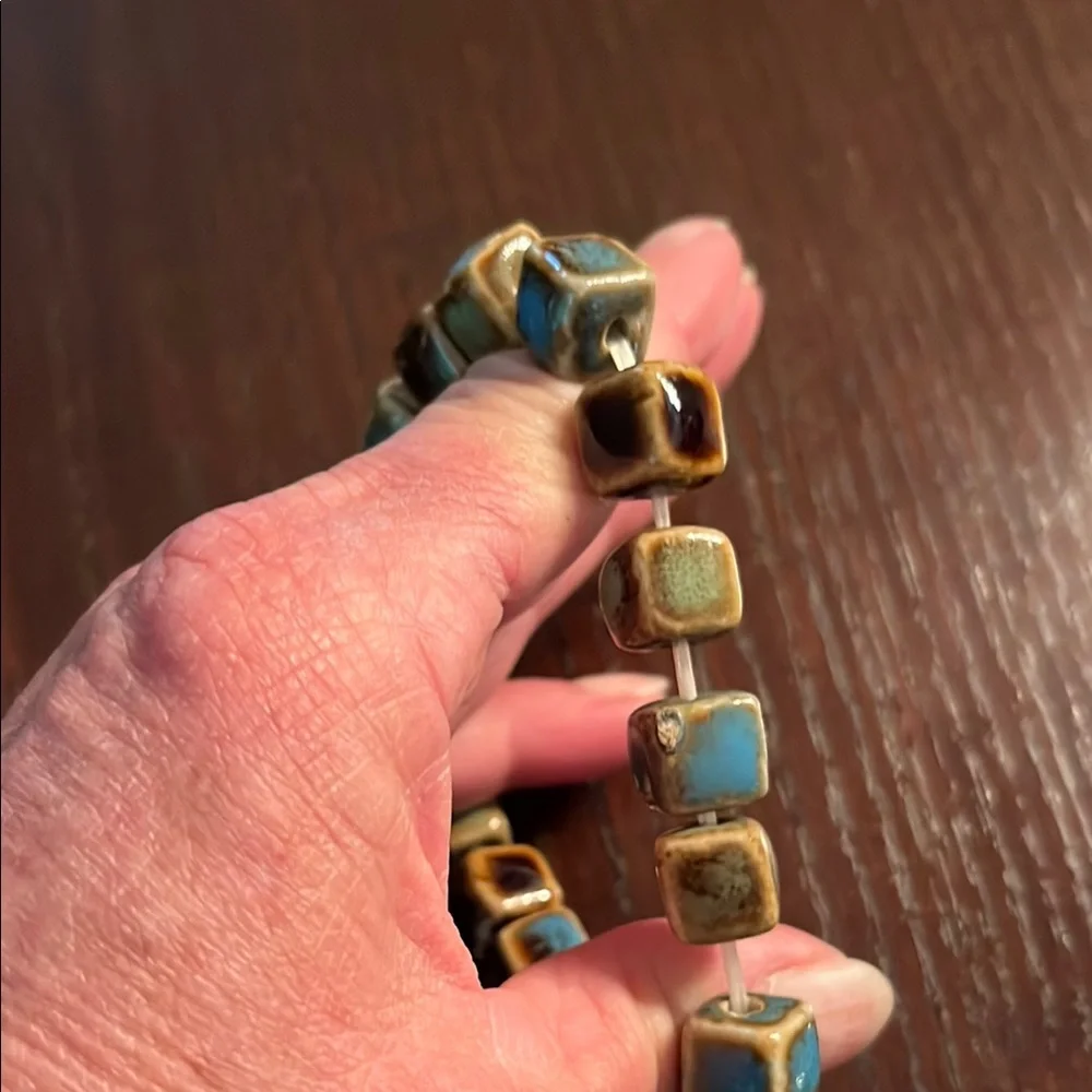 Handcrafted Ceramic Bead Bracelet - Blue and Brown - Picture 2 of 3